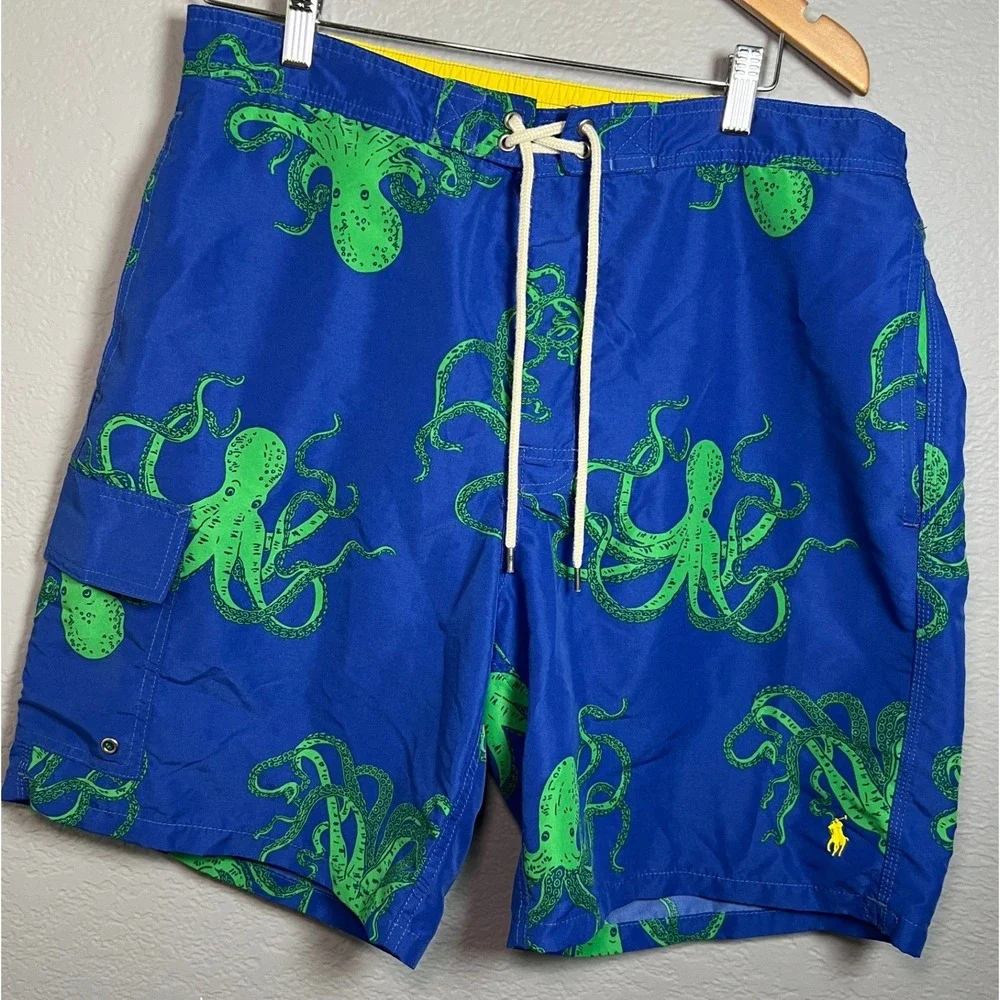 Polo Ralph Lauren Swim Trunks Mens XL Blue AOP Green Octopus Print  RN41381